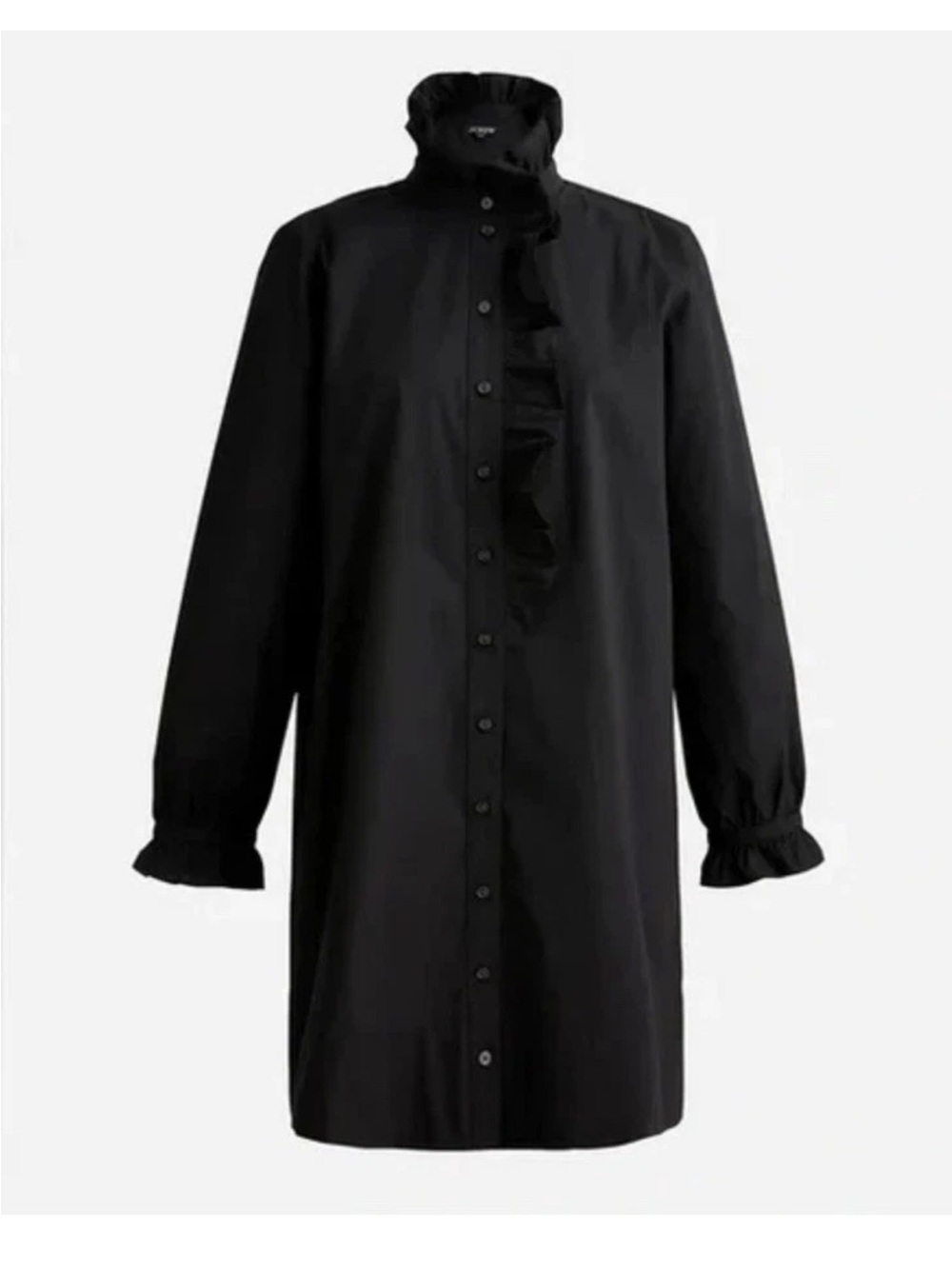 J. Crew Cottage Cotton Ruffle Poplin Shirt Dress in Black Size 4 Preppy Long Slv